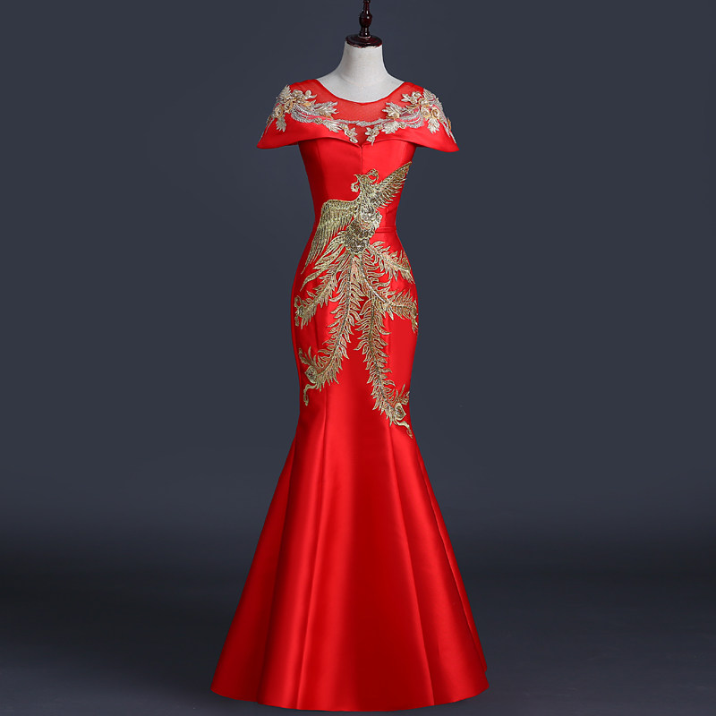 中国风年会晚礼服2025新结婚敬酒服凤凰刺绣端庄鱼尾修身演出服,女装/女士精品,礼服/晚装,淘宝优惠券,粉丝福利购,淘宝优惠卷