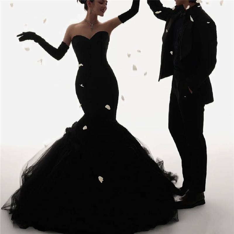 影楼主题写真高端性感鱼尾裙抹胸修身显身材礼服赫本风拖尾婚纱森