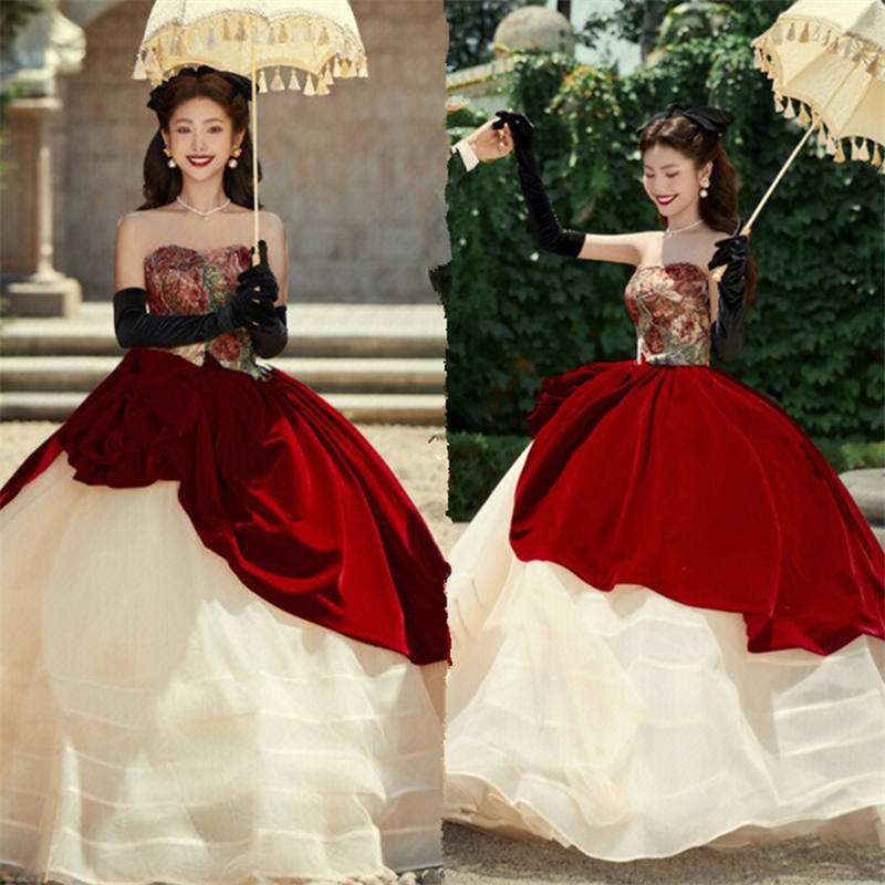 影楼主题高级感抹胸轻奢玫瑰骑士新娘婚纱高端礼服时尚个性写真服