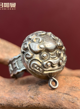 吕如曼足银999吞金兽招财进宝做旧复古风非遗錾刻送礼物纯银戒指