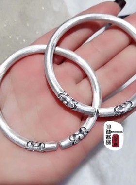 银都鹤庆新华小锤敲过一千年99纯银手工精品情侣手镯16元/克