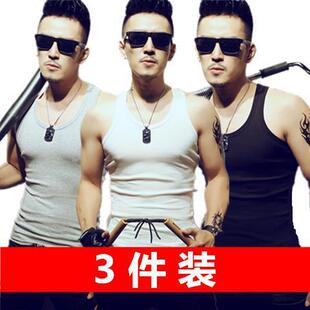 夏天修身汗衫两三根筋背心男士19.9三件背心健身紧身运动打底坎肩