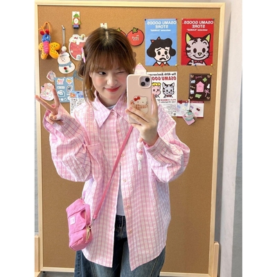 设计感小众蓝色格子衬衫女防晒外套薄款宽松春夏潮牌长袖衬