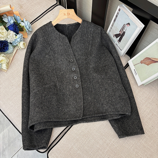 24秋冬新款双面羊绒大衣短款女百搭羊毛呢子蝙蝠袖外套气质小香风