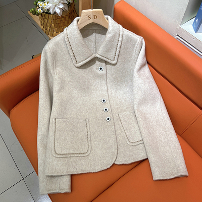 纯手缝新款羊驼毛呢子外套韩版