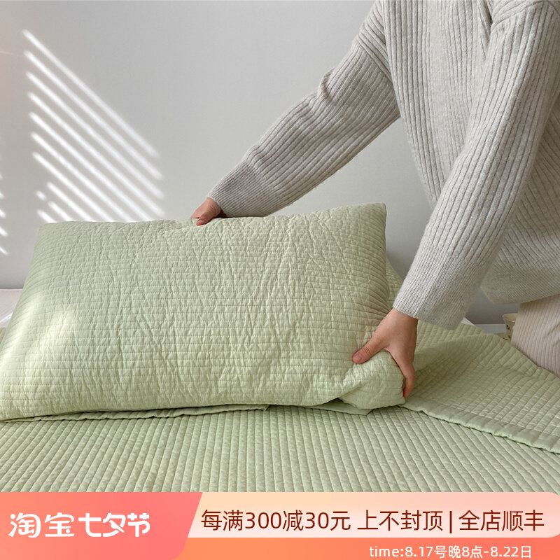 四季床单全棉绗缝直条床盖三件套加厚简约纯棉夏被薄被子盖毯床罩