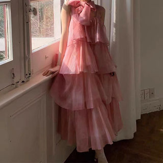 现货法式吊带连衣裙春夏季新款超仙气质甜美粉色高级感多层蛋糕裙