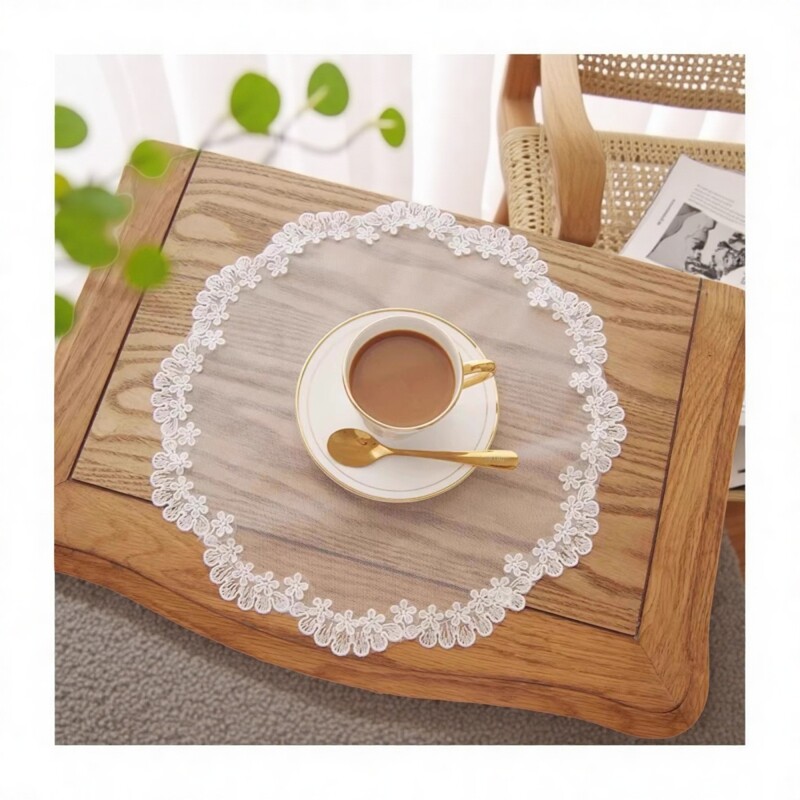 美式白色蕾丝杯垫法式圆形茶几小餐垫花瓶垫 装饰垫折叠轻奢级感,餐饮具,餐垫,淘宝优惠券,粉丝福利购,淘宝优惠卷