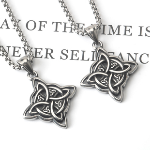 不锈钢简约复古时尚个性凯尔特结吊坠钛钢男女街头潮流长款项链