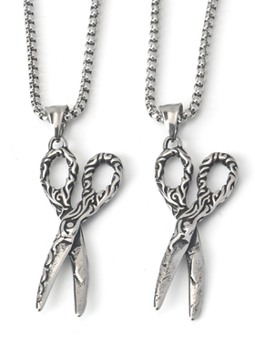不锈钢钛钢男女魔纹剪刀项链