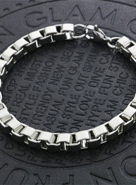 发型师盒仔链格子链威尼斯链艾米纳姆eminem阿姆同款钛钢男女手链