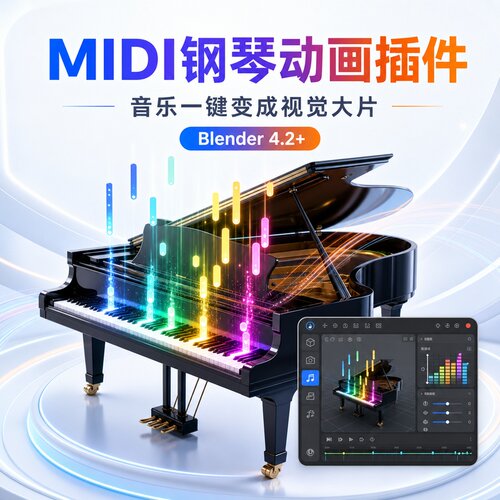Blender MIDI音乐可视化插件 钢琴88键动画生成