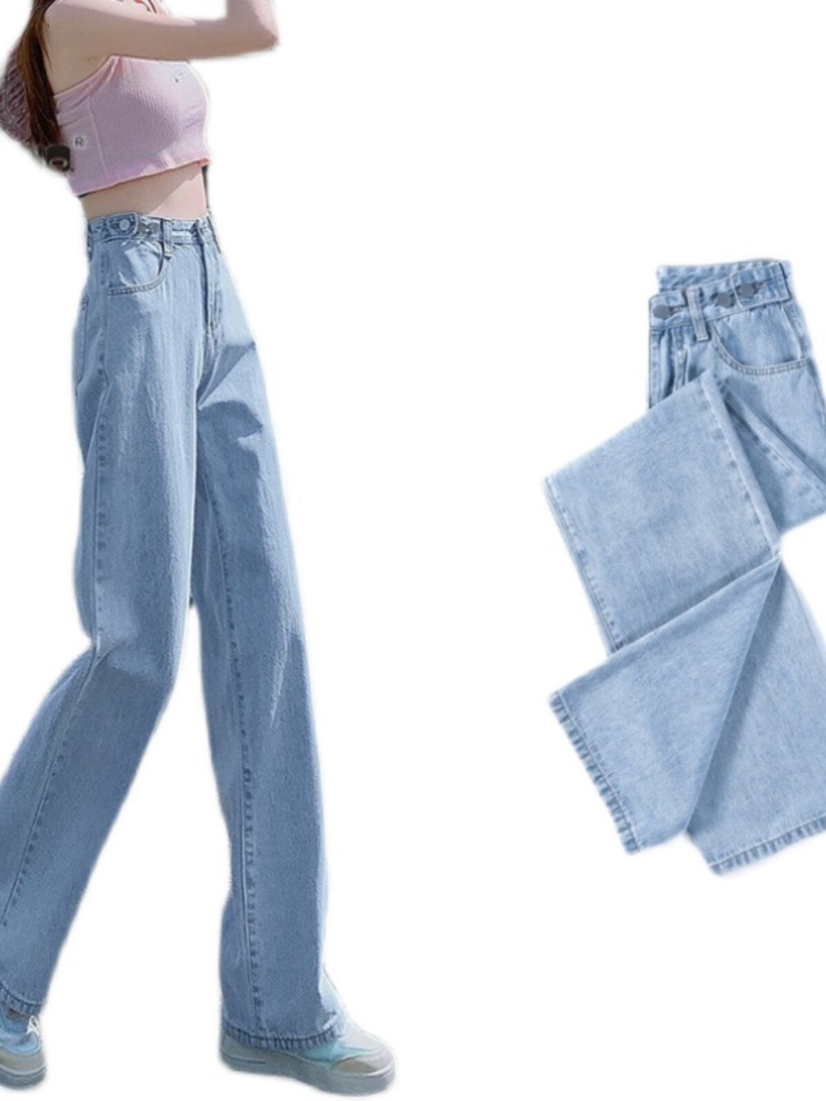 JEANS WOMENS AUTUMN AND WINTER VELVET LIGHT STRAIGHT LOOSE 2024 NEW SMALL MAN HIGH WAIST SLIM NARROW VERSION OF WIDE-LEG PANTS