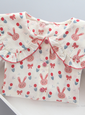 女童衬衫春秋装2025新款儿童洋气小兔娃娃领长袖衬衣女孩纯棉上衣