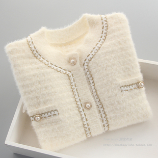 女童针织开衫加厚2025春装新款中大童女孩洋气小香风儿童毛衣外套