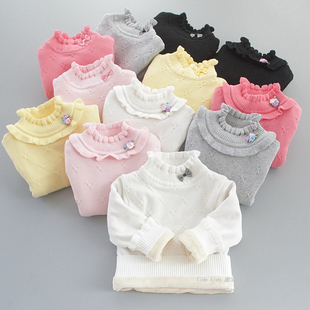 女童毛衣加绒加厚宝宝中高领保暖上衣百搭儿童秋冬新款 打底针织衫