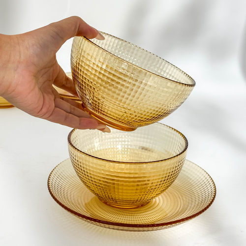 巧厨  漂亮国大牌 加厚耐高温波点玻璃碗盘套装 吃饭碗 可微波炉