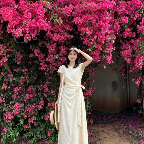 实拍大货~甜美小个子穿搭收腰设计感掐腰系带无袖背心连衣裙
