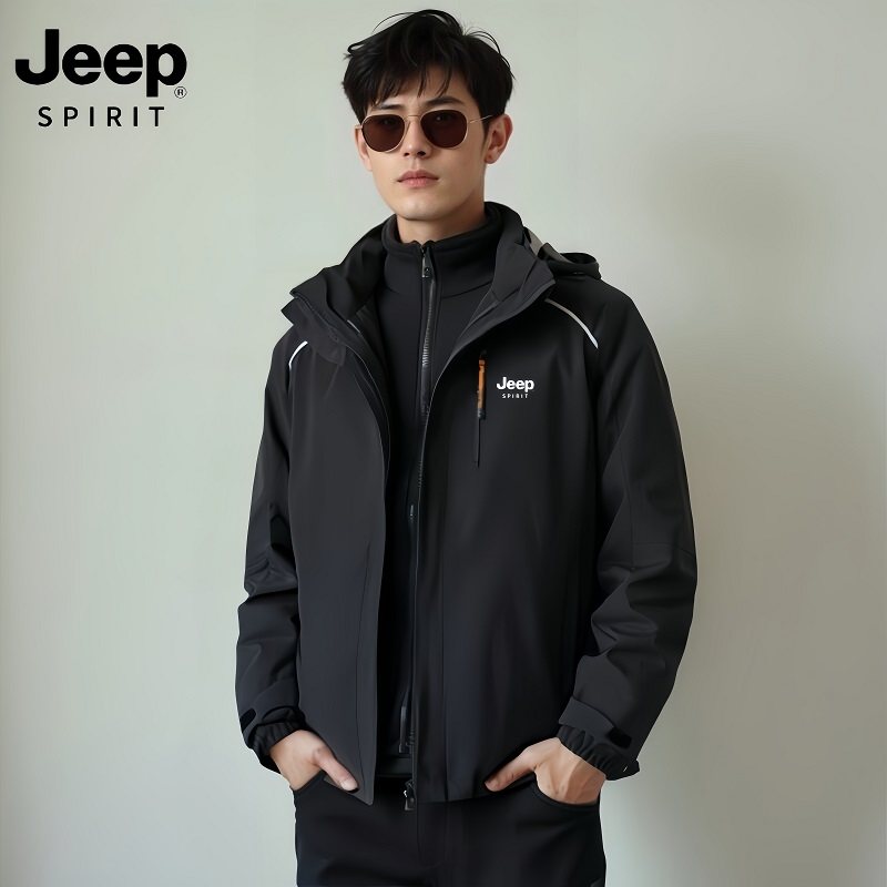 JEEP吉普冲锋衣男三合一可拆卸2024冬季新款防风防水加绒夹克外套