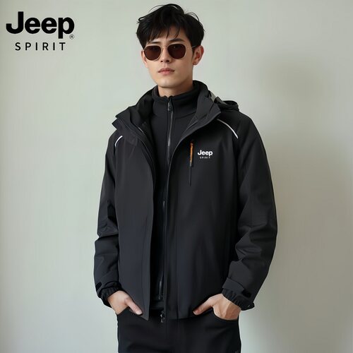 JEEP吉普冲锋衣男三合一可拆卸2024冬季新款防风防水加绒夹克外套
