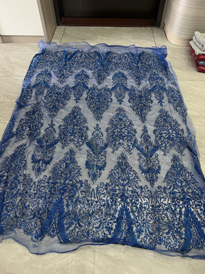 特价清仓一码重工钉珠亮片珠串刺绣网纱布料婚纱礼服面料diy服装7