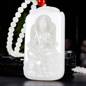 新疆大师冯立辉作品和田玉过灯羊脂白玉文殊菩萨挂件93.49克