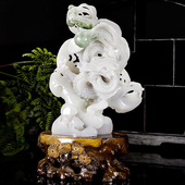 新疆大师冯立辉作品 和田玉龙腾九洲摆件1119克