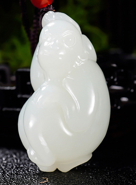 新疆大师郭磊作品 新疆和田玉羊脂玉生肖猴27.74克