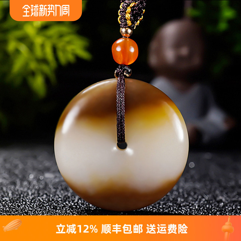 新疆大师冯立辉作品 和田玉且末糖羊脂白玉平安扣16.94克