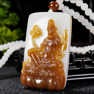 新疆大师冯立辉作品和田玉且末料糖羊脂白玉观音挂件84.04克