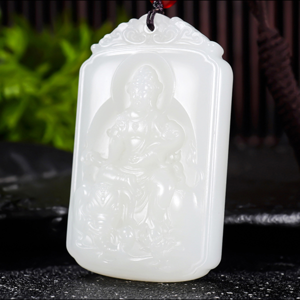 新疆大师冯立辉作品和田玉羊脂白玉普贤菩萨挂件44.55克