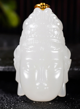 新疆大师张亚龙作品和田玉羊脂玉18k金镶嵌观音头28.49克