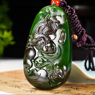 新疆郭磊作品和田玉俄料7号矿阳绿红皮碧玉连年有余挂件45.87克