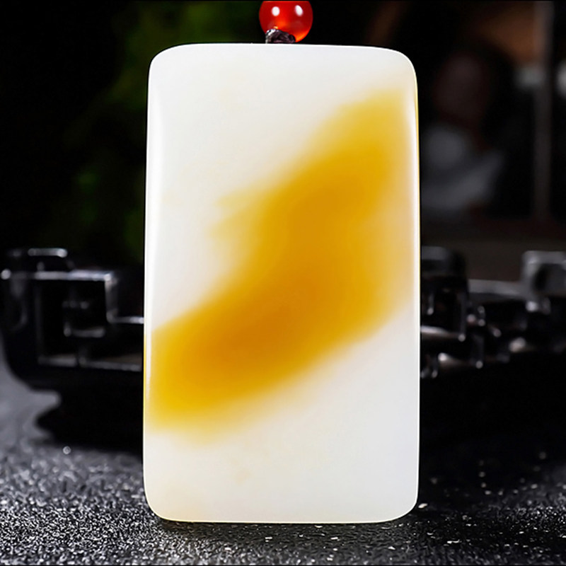 新疆郭磊作品和田玉且末金山料糖羊脂白玉平安无事牌挂件53.92克