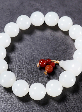 新疆大师张亚龙作品和田玉羊脂白玉圆珠手链49.24克 卡12