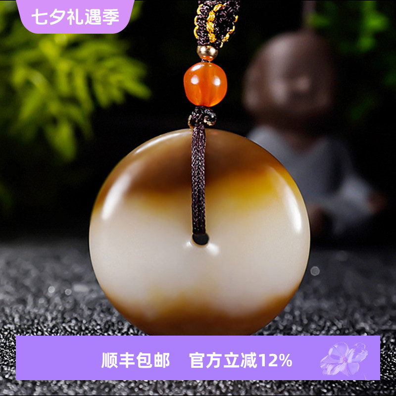 新疆大师冯立辉作品 和田玉且末糖羊脂白玉平安扣16.94克