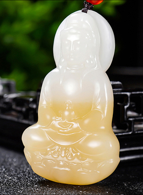 新疆大师冯立辉作品和田玉且末料糖羊脂白玉正装观音挂件24.69克
