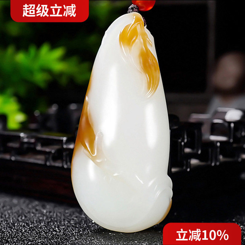 新疆张亚龙作品和田玉且末金山料糖羊脂白玉节节高升挂件41.36克