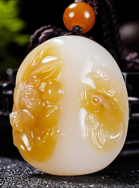 新疆大师郭磊作品和田玉糖羊脂白玉且末金山料连年有余23.43克