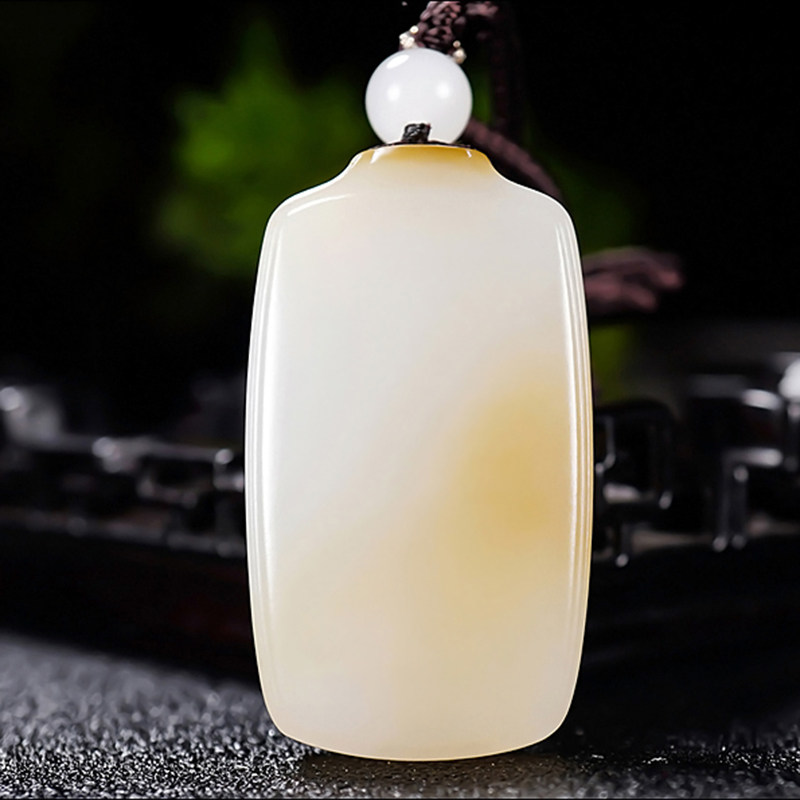 新疆郭磊作品和田玉且末金山料糖羊脂白玉平安无事牌挂件34.10克