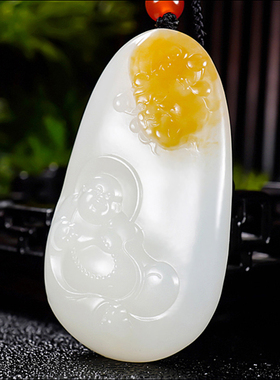 新疆大师张亚龙作品 和田玉且末料糖羊脂白玉人财两旺33.14克