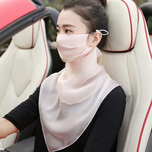 日本桑蚕丝防晒面罩女遮全脸抗UV真丝面纱夏季骑行遮阳口罩