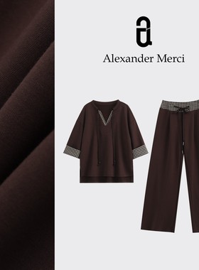 【铜锣烧】冬日加绒格子拼接时髦卫衣套装 D25T10186