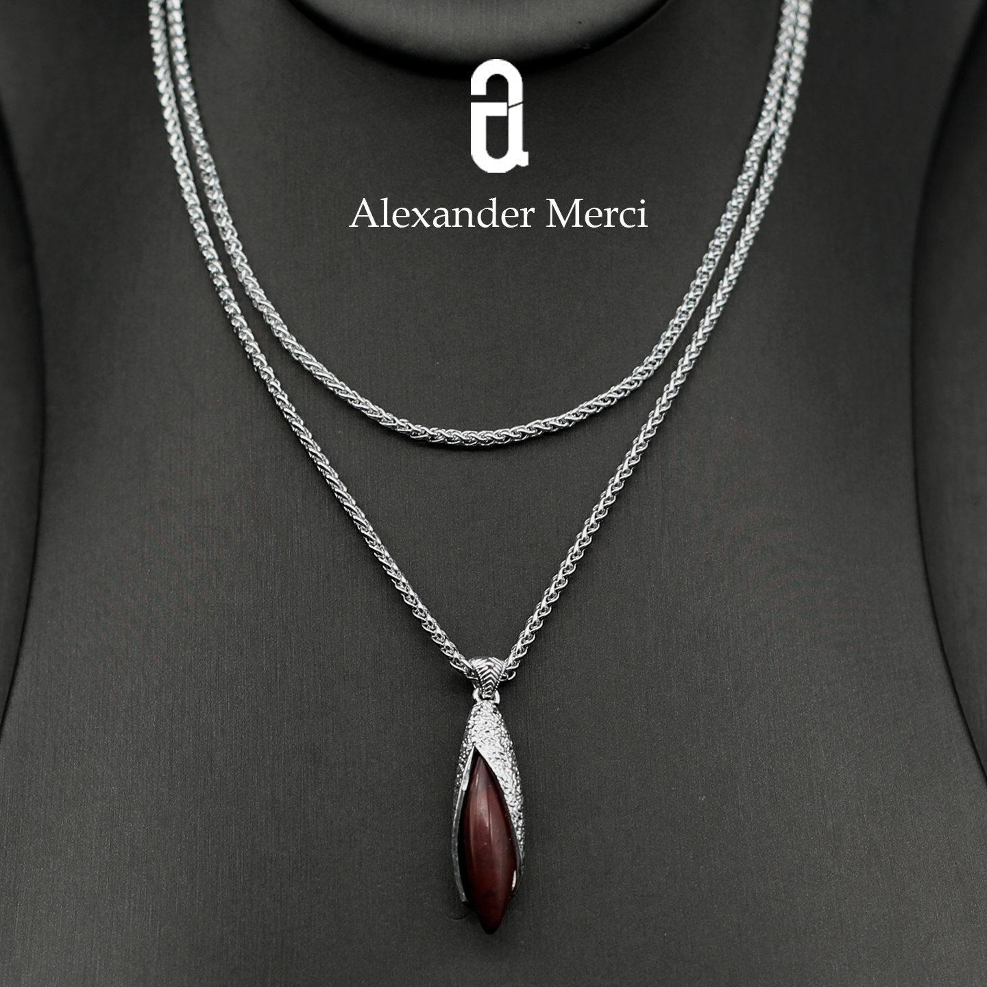 小众设计师玉兰白玉髓红碧玉吊坠项链 AD25S120906