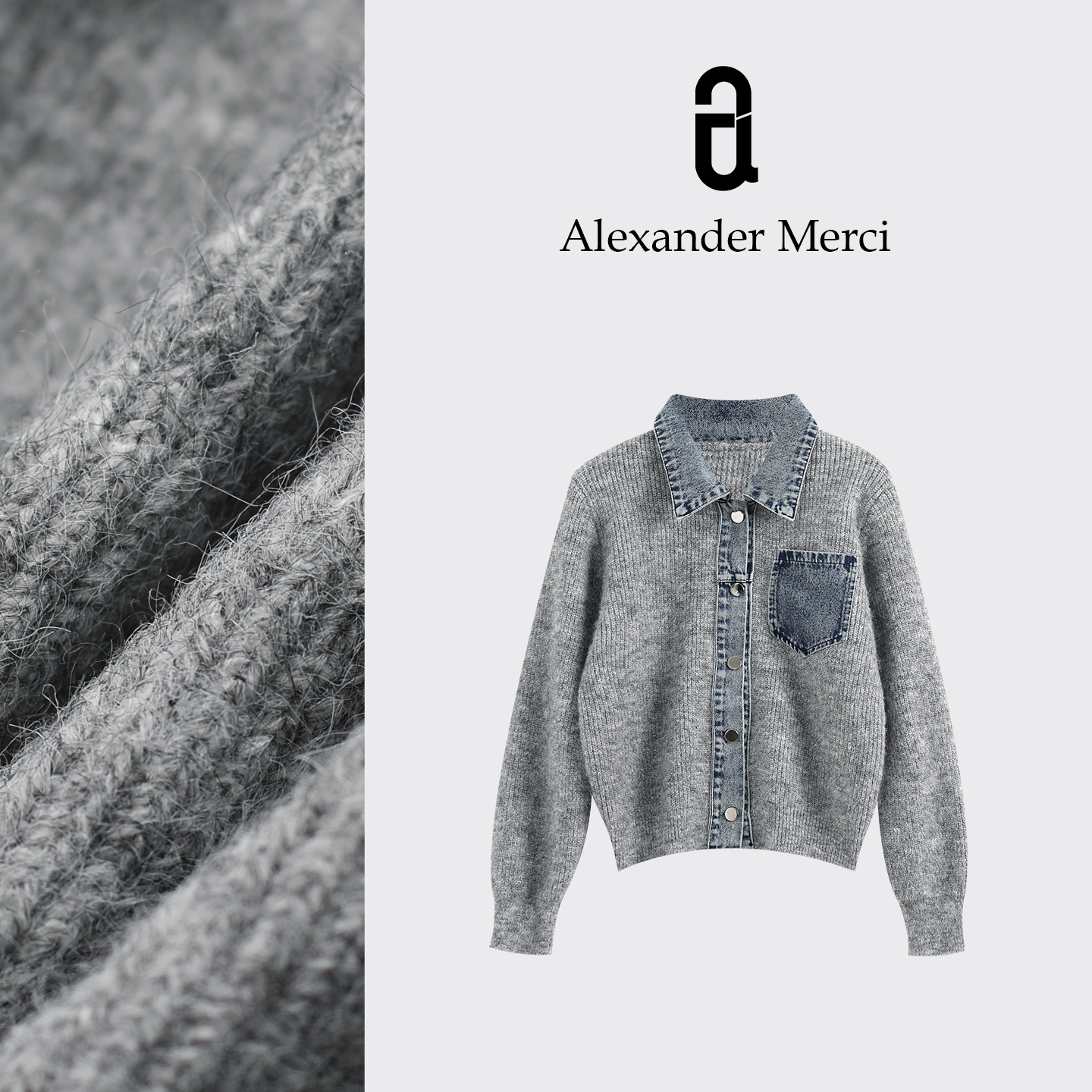 【氧气茶茶】毛衣拼接牛仔 温暖不失调性 D25T10223