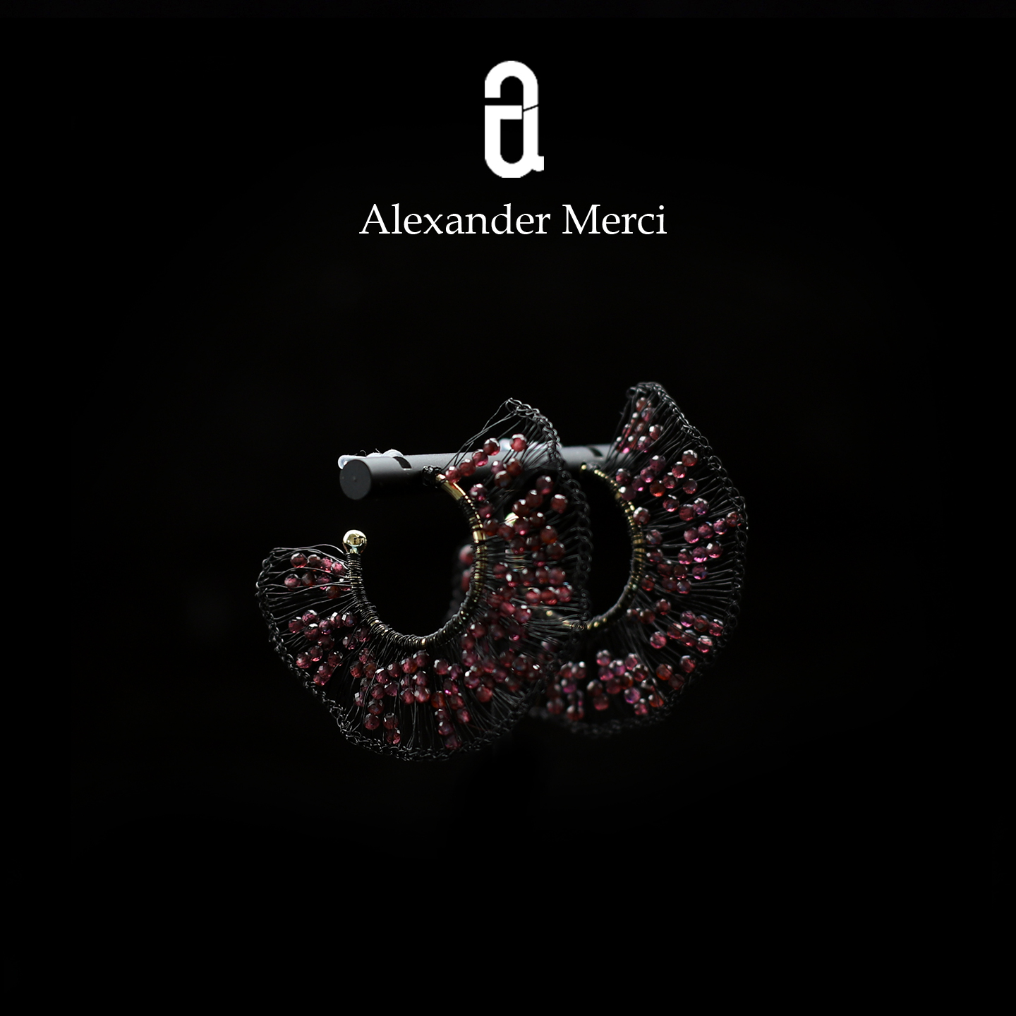 绝美专柜订单纯天然石榴石金属丝手工编织耳环 AD25S120925