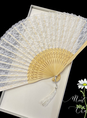 中国风小折扇黑色蕾丝古风扇子复古典女士旗袍舞蹈扇夏季折叠白色