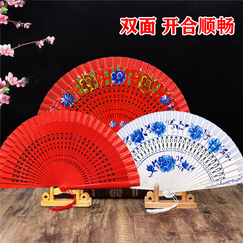 纯红色舞台走秀旗袍烤漆寸易折扇