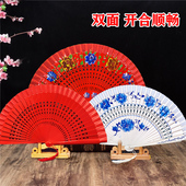 7寸折扇双面好开合单手甩扇广场舞演出舞蹈扇子表演道具西班牙扇