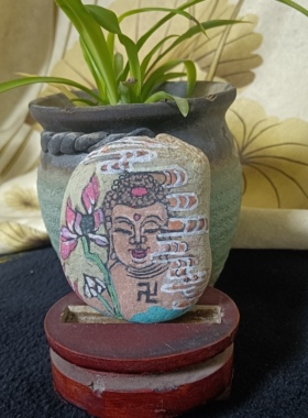 天然原石生态彩绘鹅卵石头画摆件各种玉石木板绘画书刻吉祥礼物